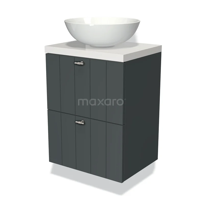 Modulo Plato Slim Vanity units for countertop basin | 50 cm Dark grey Slat front High-gloss white worktop 2 Stacked drawers BMK37-00229