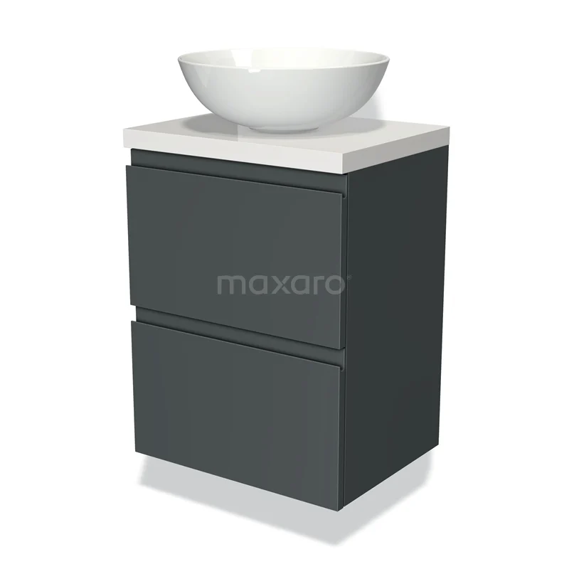 Modulo Plato Slim Vanity units for countertop basin | 50 cm Dark grey Handle-less front High-gloss white worktop 2 Stacked drawers BMK37-00230
