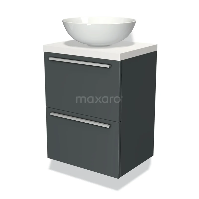 Modulo Plato Slim Vanity units for countertop basin | 50 cm Dark grey Flat front Matte white worktop 2 Stacked drawers BMK37-00257