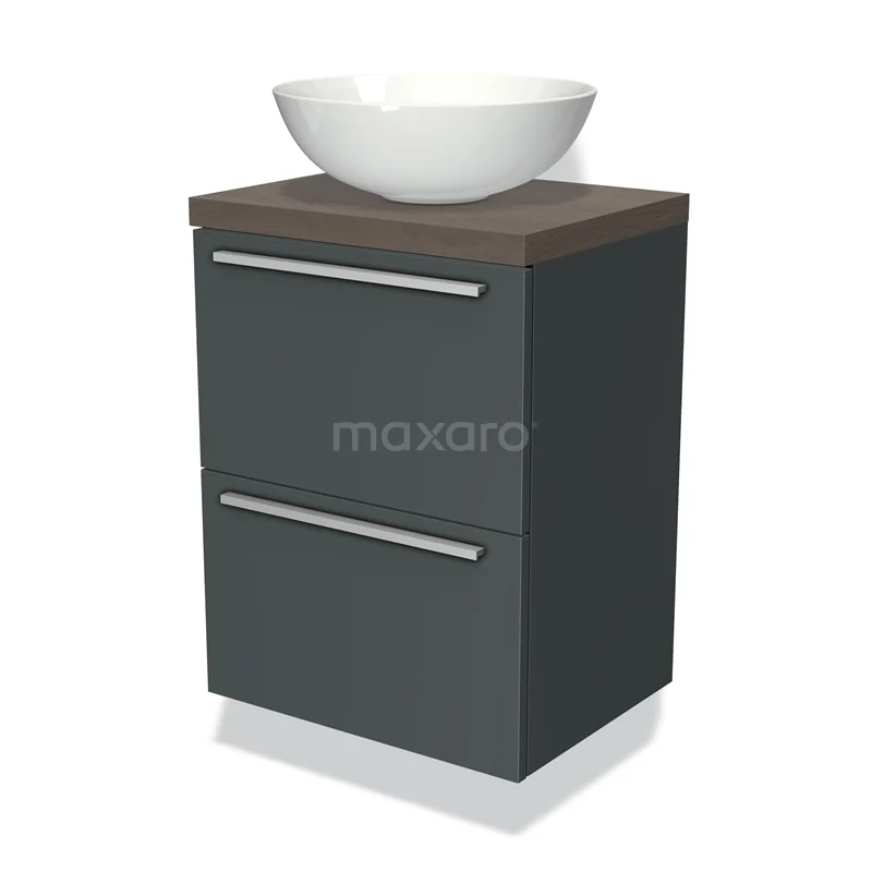 Modulo Plato Slim Vanity units for countertop basin | 50 cm Dark grey Flat front Dark brown oak worktop 2 Stacked drawers BMK37-00467