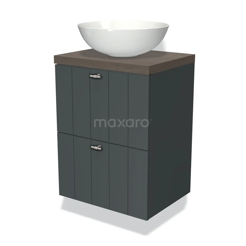 Modulo Plato Slim Vanity units for countertop basin | 50 cm Dark grey Slat front Dark brown oak worktop 2 Stacked drawers BMK37-00468