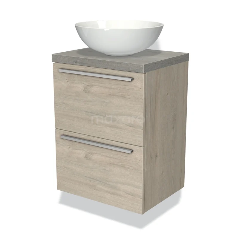 Modulo Plato Slim Vanity units for countertop basin | 50 cm Light grey oak Flat front Grey oak worktop 2 Stacked drawers BMK37-00505