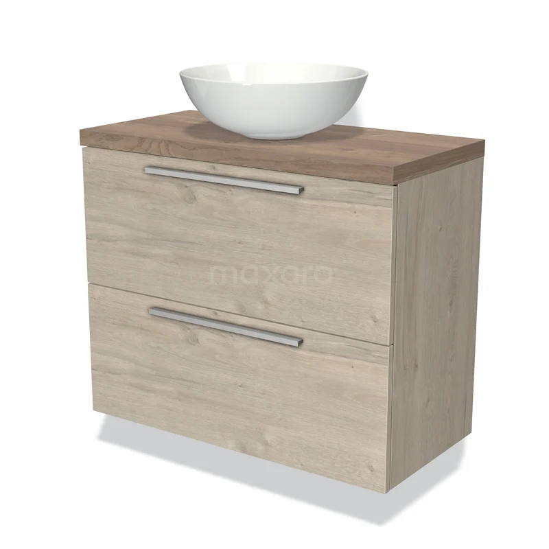 Wooden Bathroom unit with basin, light Oak look, metal handles, stylish and practical for any modern bathroom.