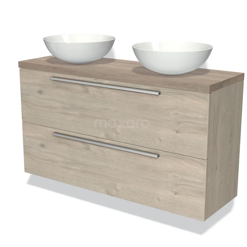 Modulo Plato Slim Vanity units for countertop basin | 120 cm Light grey oak Flat front Oak worktop 2 Stacked drawers BMK37-02017