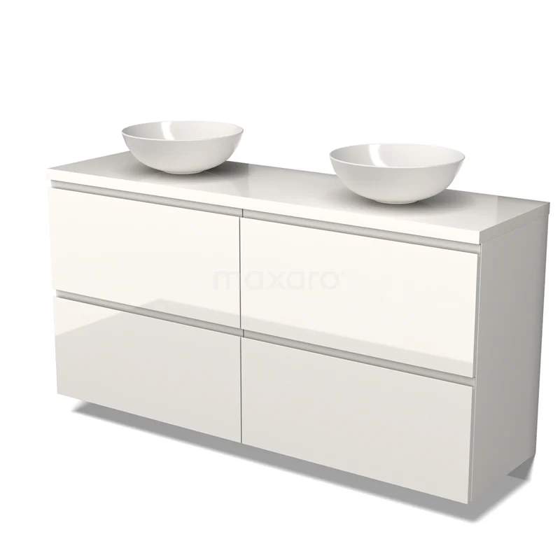 Modulo Plato Vanity units for countertop basin | 160 cm High-gloss white Handle-less front High-gloss white worktop 4 high drawers BMK14-00506