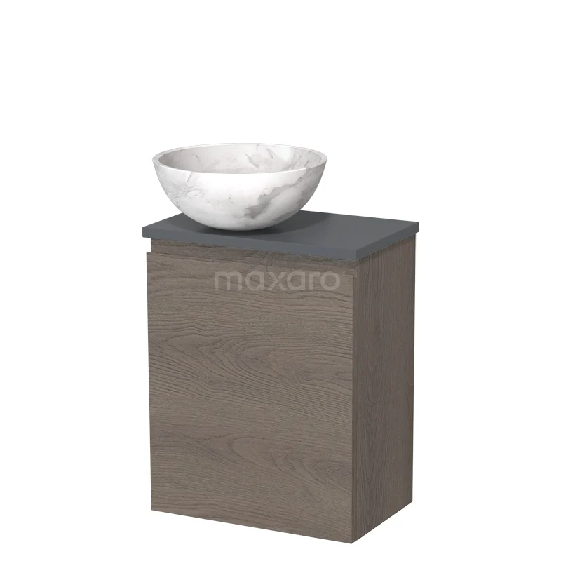 Toilet unit with countertop wash basin | 41 cm Dark brown oak Handleless front White marble Natural stone worktop Dark grey worktop TMK10-10230