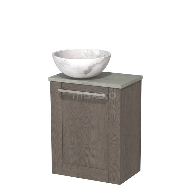 Toilet unit with countertop wash basin | 41 cm Dark brown oak Front White marble Natural stone worktop Natural stone countertop wash basin Grey oak worktop TMK10-10256