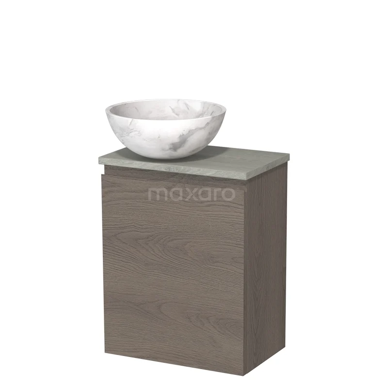 Toilet unit with countertop wash basin | 41 cm Dark brown oak Handleless front White marble Natural stone basin Natural stone worktop Grey oak worktop TMK10-10257