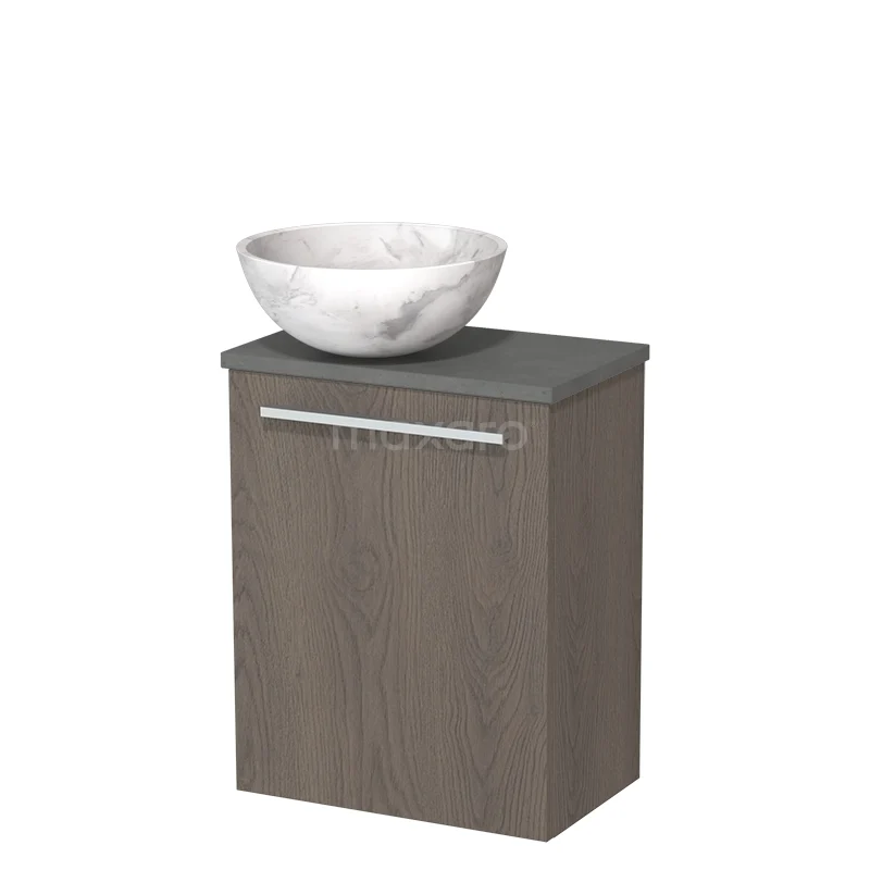 Toilet unit with basin | 41 cm Dark brown oak Flat front White marble Natural stone countertop wash basin Dark grey concrete worktop TMK10-10267