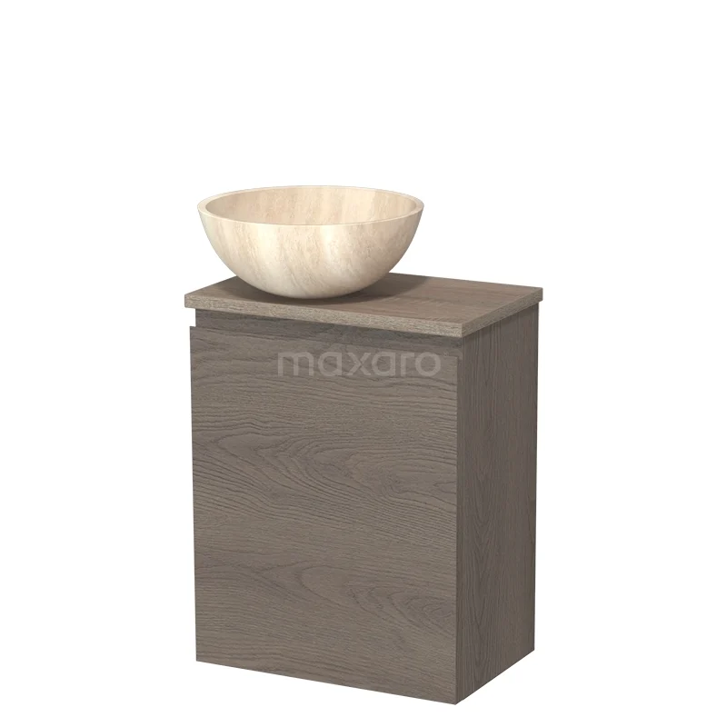 Toilet unit with countertop wash basin | 41 cm Dark brown oak Handleless front Travertine Natural stone countertop wash basin Natural stone worktop Oak Fronts TMK10-10934