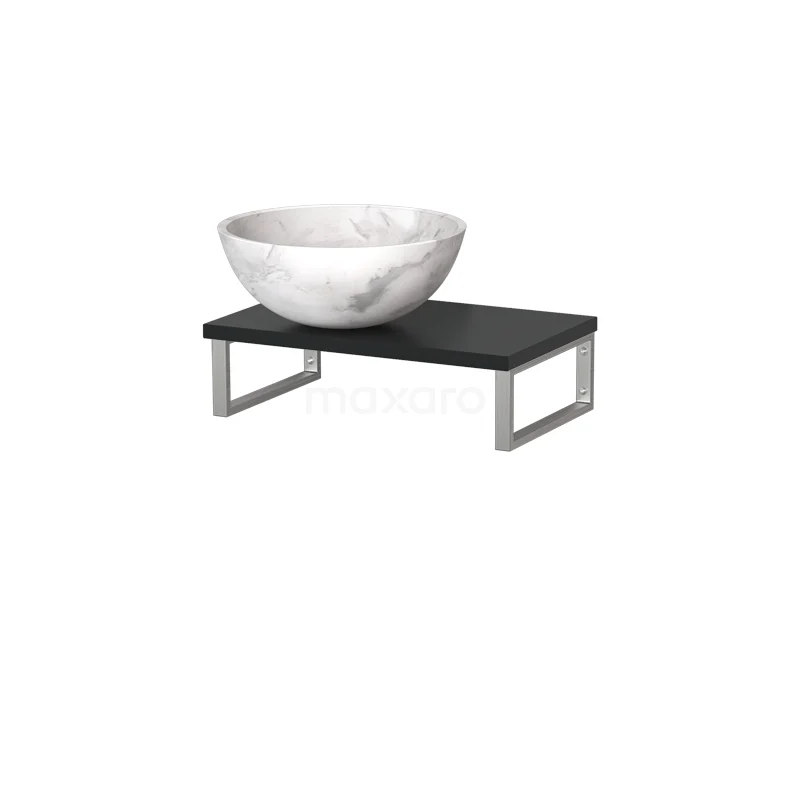 Modulo Pico Basin worktop with basin | 41 cm Matte black White marble Natural stone TMK01-00457