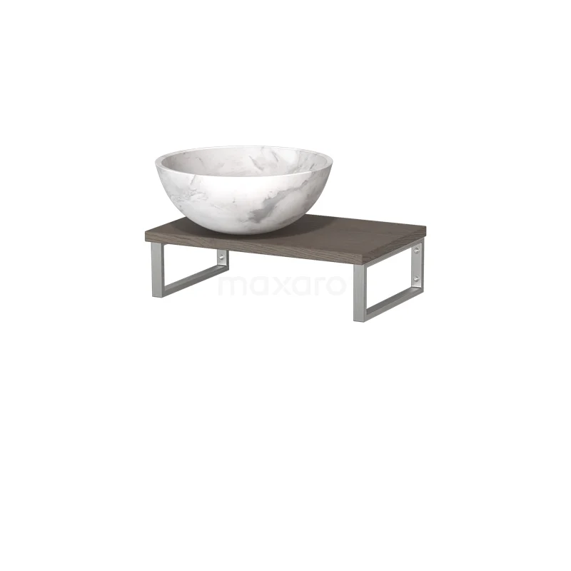 Modulo Pico Basin worktop with countertop wash basin | 41 cm Dark brown oak White marble Natural stone TMK01-00469