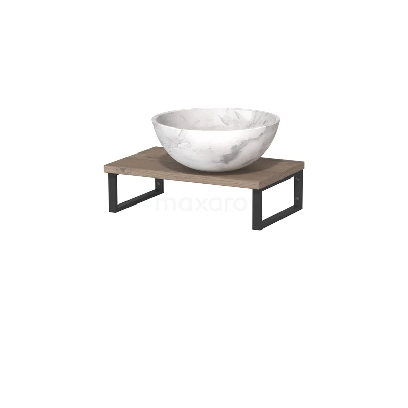 Modulo Pico Basin worktop with countertop wash basin | 41 cm Mid brown oak White marble Natural stone TMK01-00519