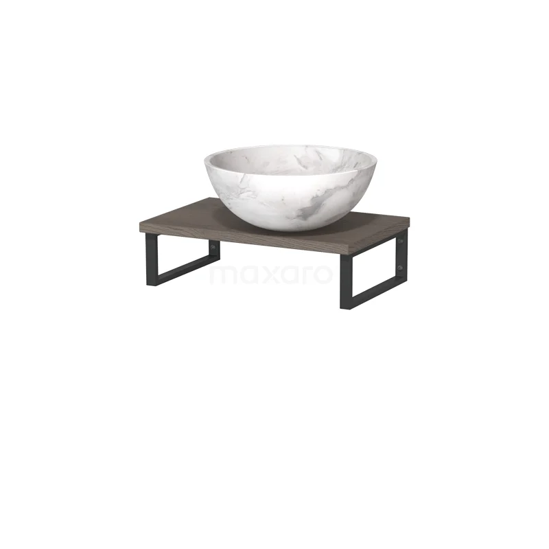 Modulo Pico Basin worktop with countertop wash basin | 41 cm Dark brown oak White marble Natural stone TMK01-00520