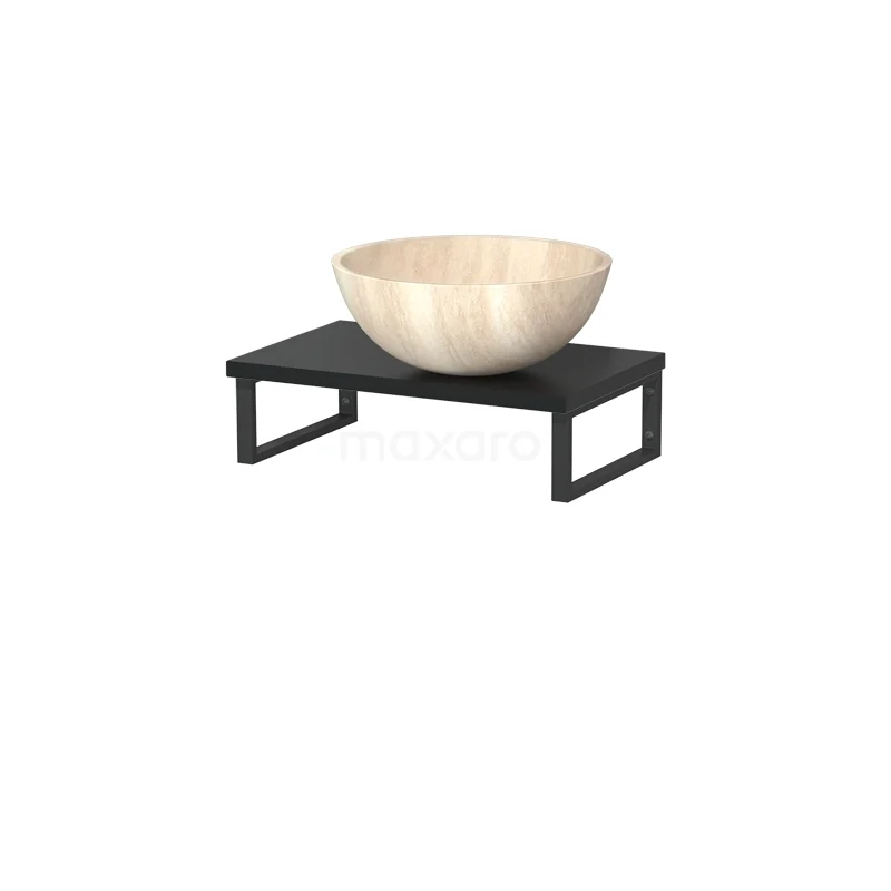 Modulo Pico Aufsatzwaschbeckenplatte mit Becken | 41 cm Matt Schwarz Travertin Naturstein TMK01-00525 Beige Natursteine Aufsatzwaschbecken auf Schwarz Metall Waschbeckenplatte, ideal als stilvolle Blickfang in modernen Bäder.