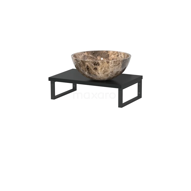 Modulo Pico Waschtischplatte mit Aufsatzwaschbecken | 41 cm Matt Schwarz Dark emperador Naturstein TMK01-00542 Marmorlook Aufsatzwaschbecken auf Schwarz Metall Waschbeckenplatte, modernes Design für stilvolle Badezimmerinterieurs.