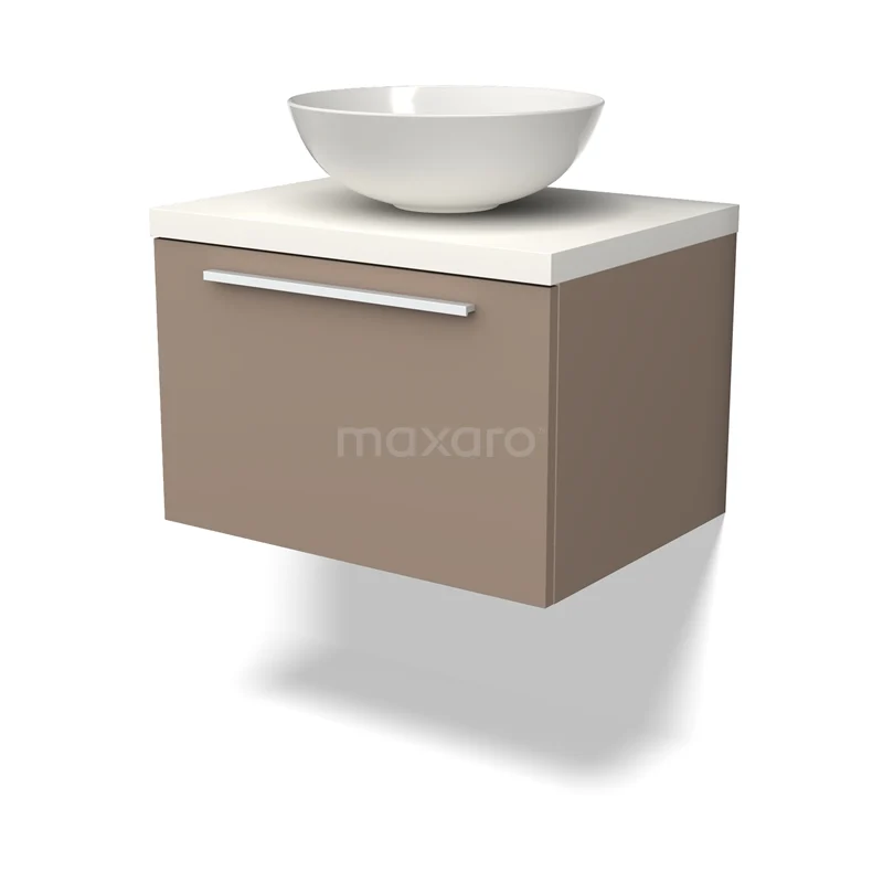 Modulo Plato Vanity units for countertop basin | 60 cm Taupe Flat front Matte white worktop 1 drawer BMK11-01965