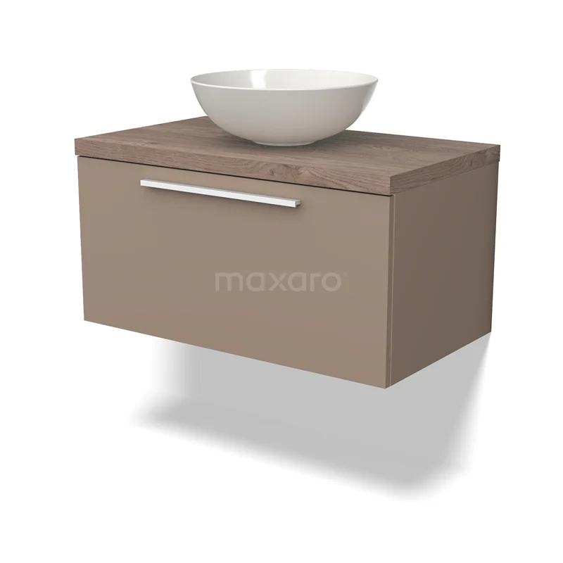 Modulo Plato Vanity units for countertop basin | 80 cm Taupe Flat front Mid brown oak worktop 1 drawer BMK11-01991