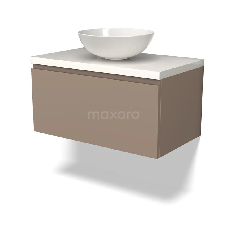 Waschtischunterschrank mit Konsole BMK11-02050 Wandhängendes Waschtisch in Taupe mit keramischem Aufsatzwaschbecken, modernes Design, ideal für eine stilvolle Badezimmergestaltung.