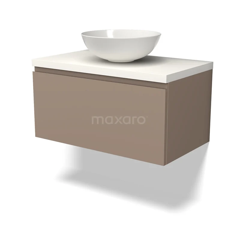 Waschtischunterschrank mit Konsole BMK11-02051 Wandhängendes Badezimmermöbel beige mit weißer Waschbecken, modernes Design, geeignet für kompakte und zeitgemäße Bäder.