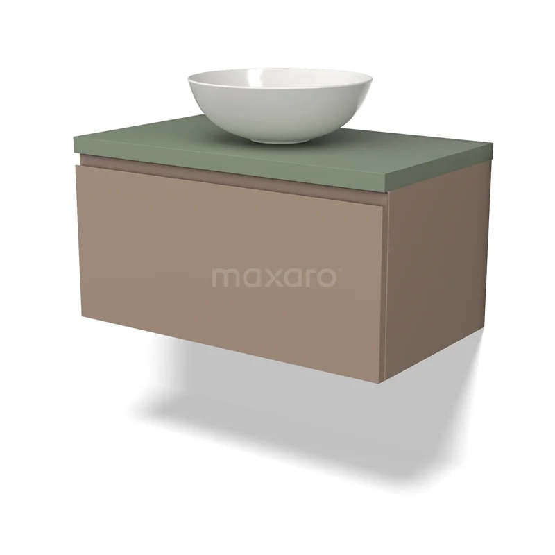 Modulo Plato Vanity units for countertop basin | 80 cm Taupe Handle-less front Sage green worktop 1 drawer BMK11-02054