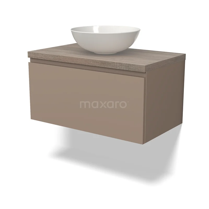 Modulo Plato Vanity units for countertop basin | 80 cm Taupe Handle-less front Oak worktop 1 drawer BMK11-02056