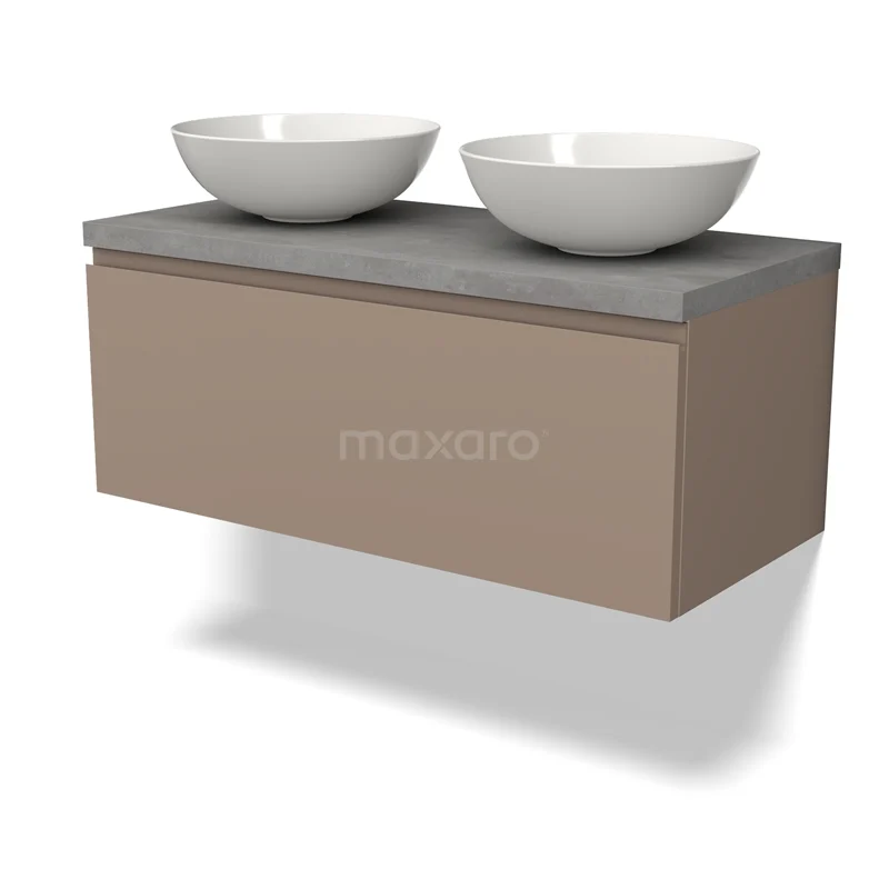 Modulo Plato Vanity units for countertop basin | 100 cm Taupe Handle-less front Light grey concrete worktop 1 drawer BMK11-02079