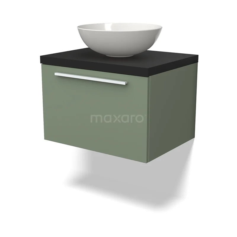 Modulo Plato Vanity units for countertop basin | 60 cm Sage green Flat front Matte black worktop 1 drawer BMK11-02098