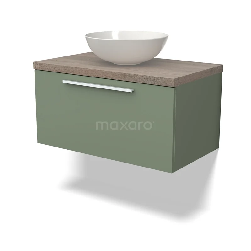 Modulo Plato Vanity units for countertop basin | 80 cm Sage green Flat front Oak worktop 1 drawer BMK11-02124