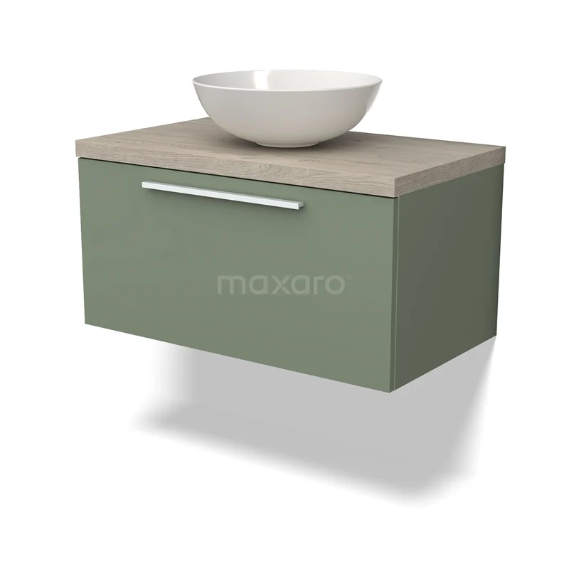 Modulo Plato Vanity units for countertop basin | 80 cm Sage green Flat front Light grey oak worktop 1 drawer BMK11-02125