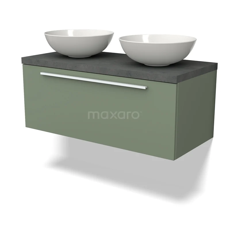 Modulo Plato Vanity units for countertop basin | 100 cm Sage green Flat front Dark grey concrete worktop 1 drawer BMK11-02148