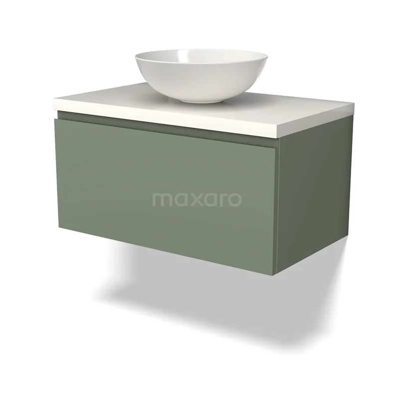 Waschtischunterschrank mit Konsole BMK11-02186 Grünes schwebendes Badezimmermöbel mit weißem Aufsatzwaschbecken, modernes Design und klare Linien, ideal für ein stilvolles Badezimmer.