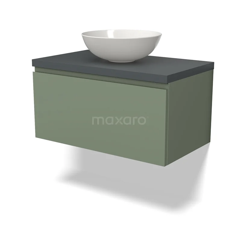 Modulo Plato Vanity units for countertop basin | 80 cm Sage green Handle-less front Dark grey worktop 1 drawer BMK11-02188