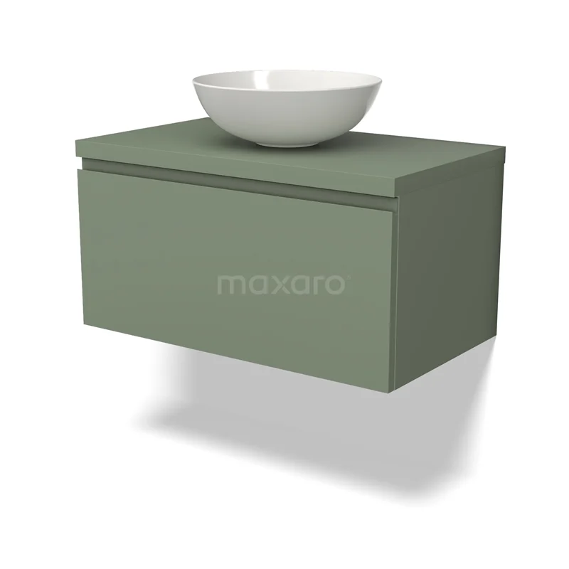 Modulo Plato Vanity units for countertop basin | 80 cm Sage green Handle-less front Sage green worktop 1 drawer BMK11-02190