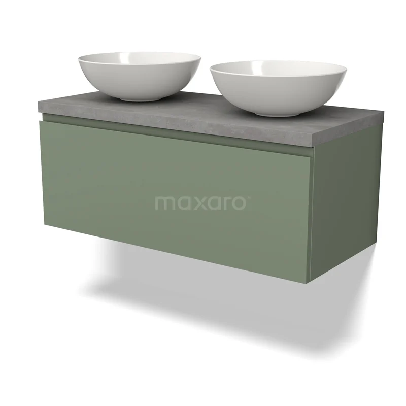 Modulo Plato Vanity units for countertop basin | 100 cm Sage green Handle-less front Light grey concrete worktop 1 drawer BMK11-02215