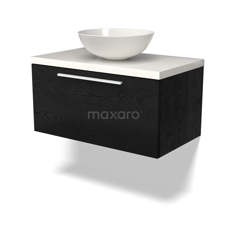 Modulo Plato Vanity units for countertop basin | 80 cm Black oak Flat front High-gloss white worktop 1 drawer BMK11-02254