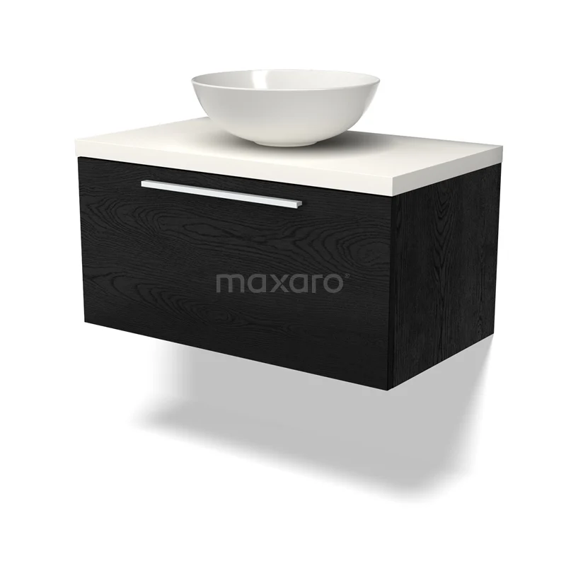 Modulo Plato Vanity units for countertop basin | 80 cm Black oak Flat front Matte white worktop 1 drawer BMK11-02255