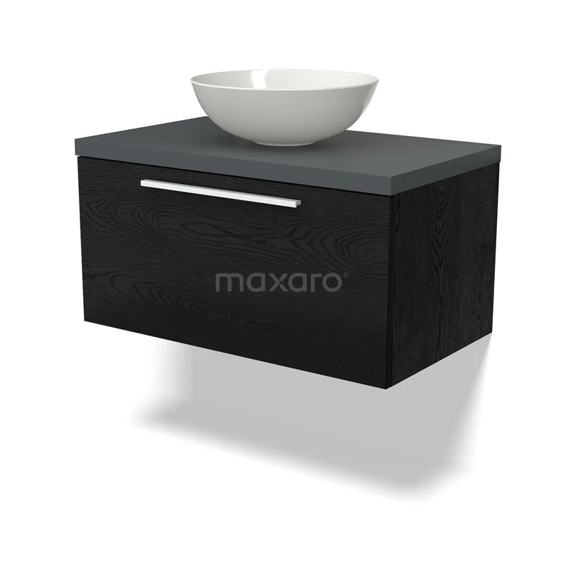 Modulo Plato Vanity units for countertop basin | 80 cm Black oak Flat front Dark grey worktop 1 drawer BMK11-02256