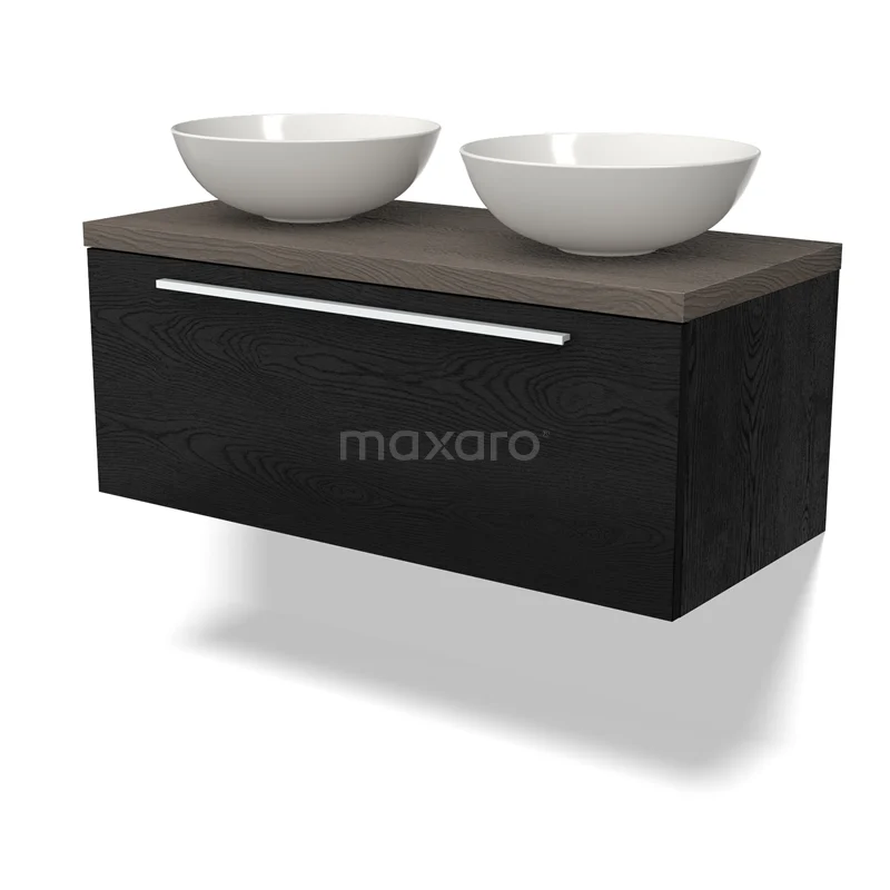 Modulo Plato Vanity units for countertop basin | 100 cm Black oak Flat front Dark brown oak worktop 1 drawer BMK11-02281