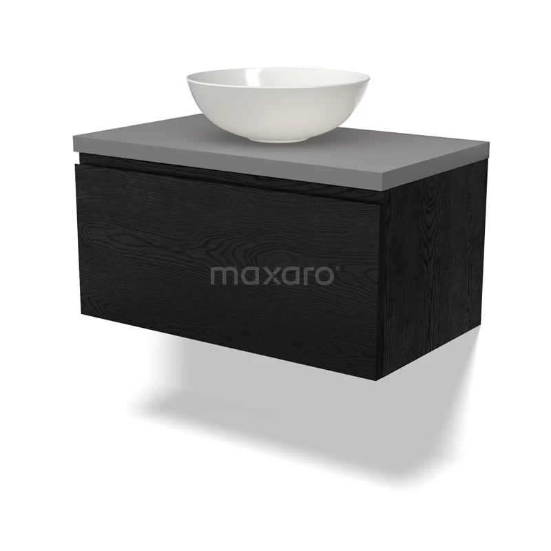 Modulo Plato Vanity units for countertop basin | 80 cm Black oak Handle-less front Mid grey worktop 1 drawer BMK11-02321