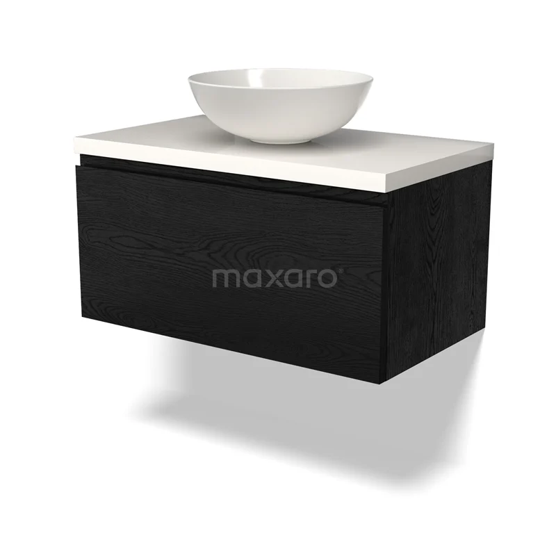 Modulo Plato Vanity units for countertop basin | 80 cm Black oak Handle-less front High-gloss white worktop 1 drawer BMK11-02322