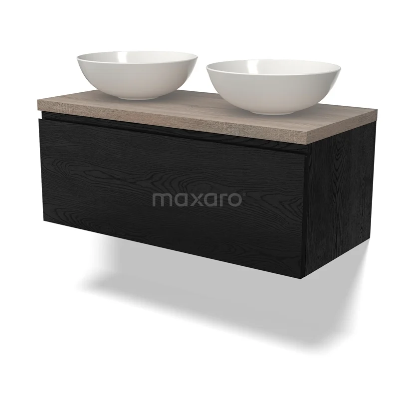 Modulo Plato Vanity units for countertop basin | 100 cm Black oak Handle-less front Oak worktop 1 drawer BMK11-02345