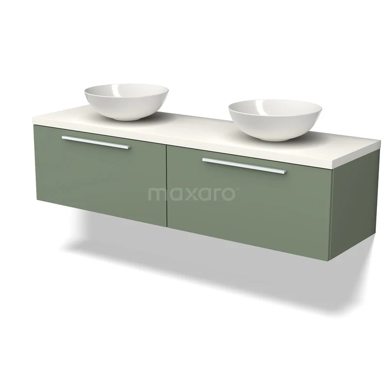 Modulo Plato Vanity units for countertop basin | 160 cm Sage green Flat front Matte white worktop 2 Side-by-side drawers BMK12-01508
