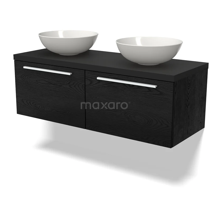 Modulo Plato Vanity units for countertop basin | 120 cm Black oak Flat front Matte black worktop 2 Side-by-side drawers BMK12-01533
