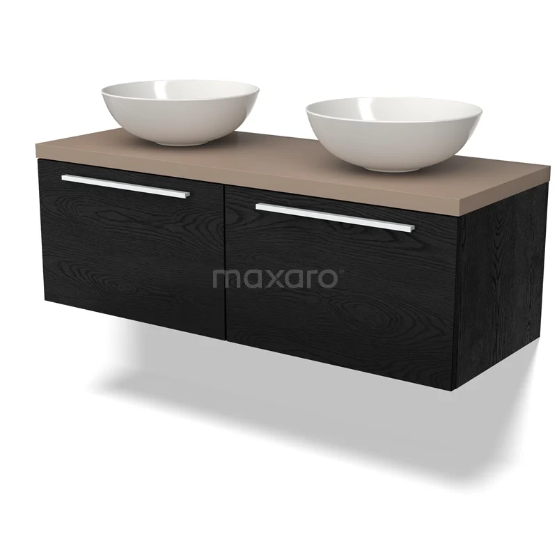 Modulo Plato Vanity units for countertop basin | 120 cm Black oak Flat front Taupe worktop 2 Side-by-side drawers BMK12-01534