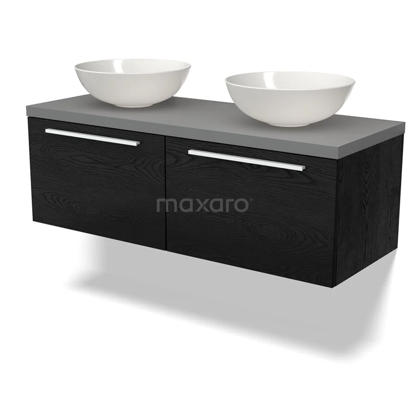 Modulo Plato Vanity units for countertop basin | 120 cm Black oak Flat front Mid grey worktop 2 Side-by-side drawers BMK12-01535