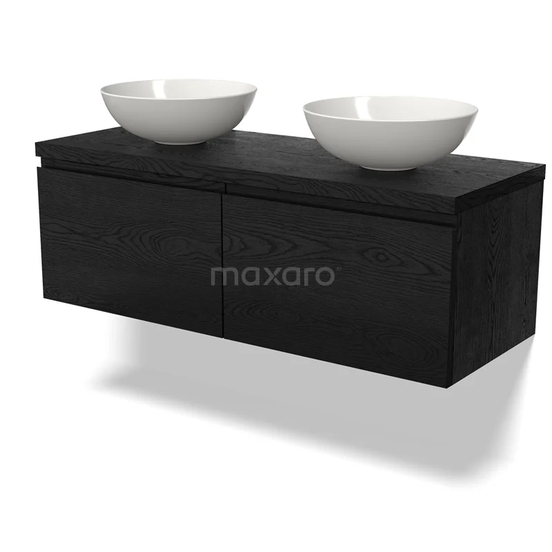 Modulo Plato Vanity units for countertop basin | 120 cm Black oak Handle-less front Black oak worktop 2 Side-by-side drawers BMK12-01558
