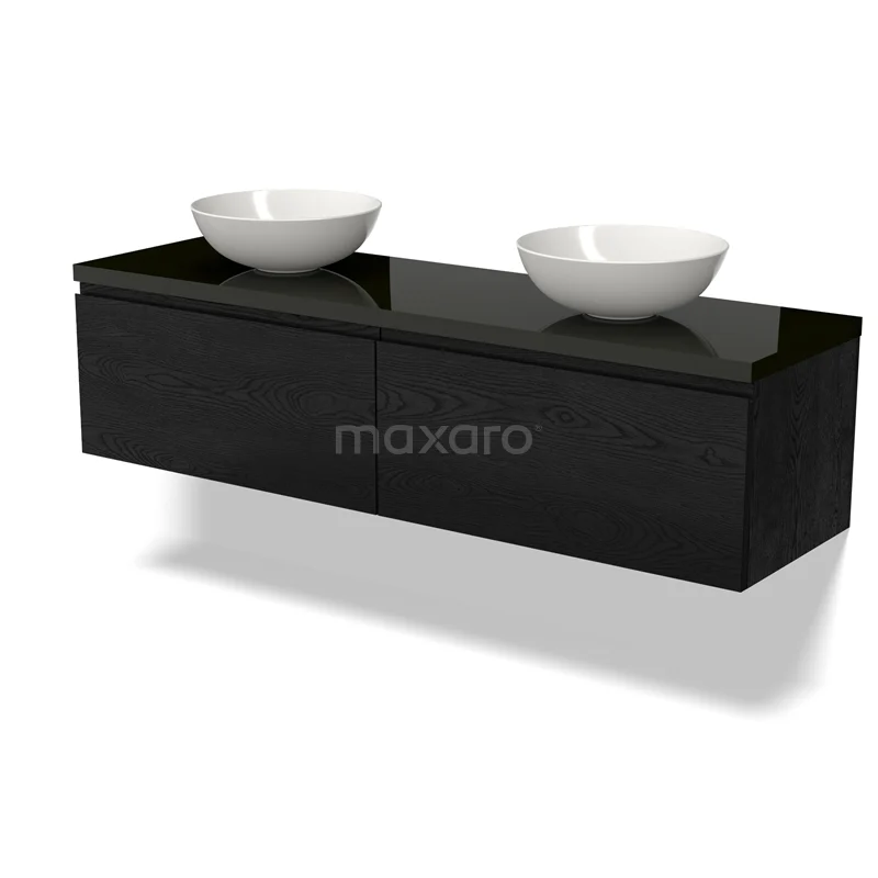 Modulo Plato Vanity units for countertop basin | 160 cm Black oak Handle-less front High-gloss black worktop 2 Side-by-side drawers BMK12-01585