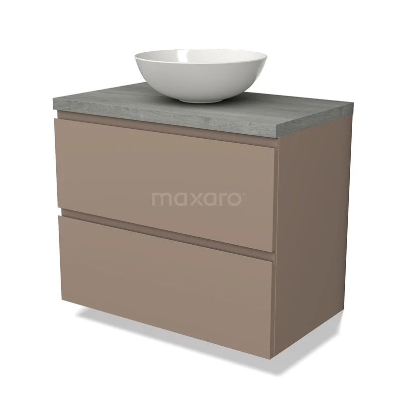 Modulo Plato Vanity units for countertop basin | 80 cm Taupe Handle-less front Grey oak worktop 2 Stacked drawers BMK17-02072
