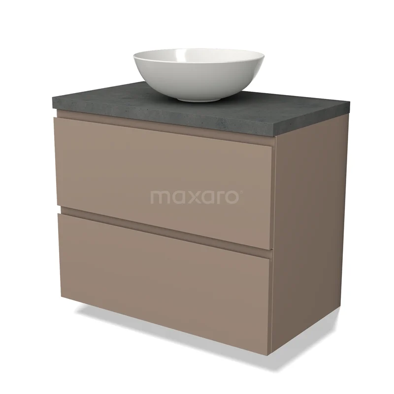 Modulo Plato Vanity units for countertop basin | 80 cm Taupe Handle-less front Dark grey concrete worktop 2 Stacked drawers BMK17-02074